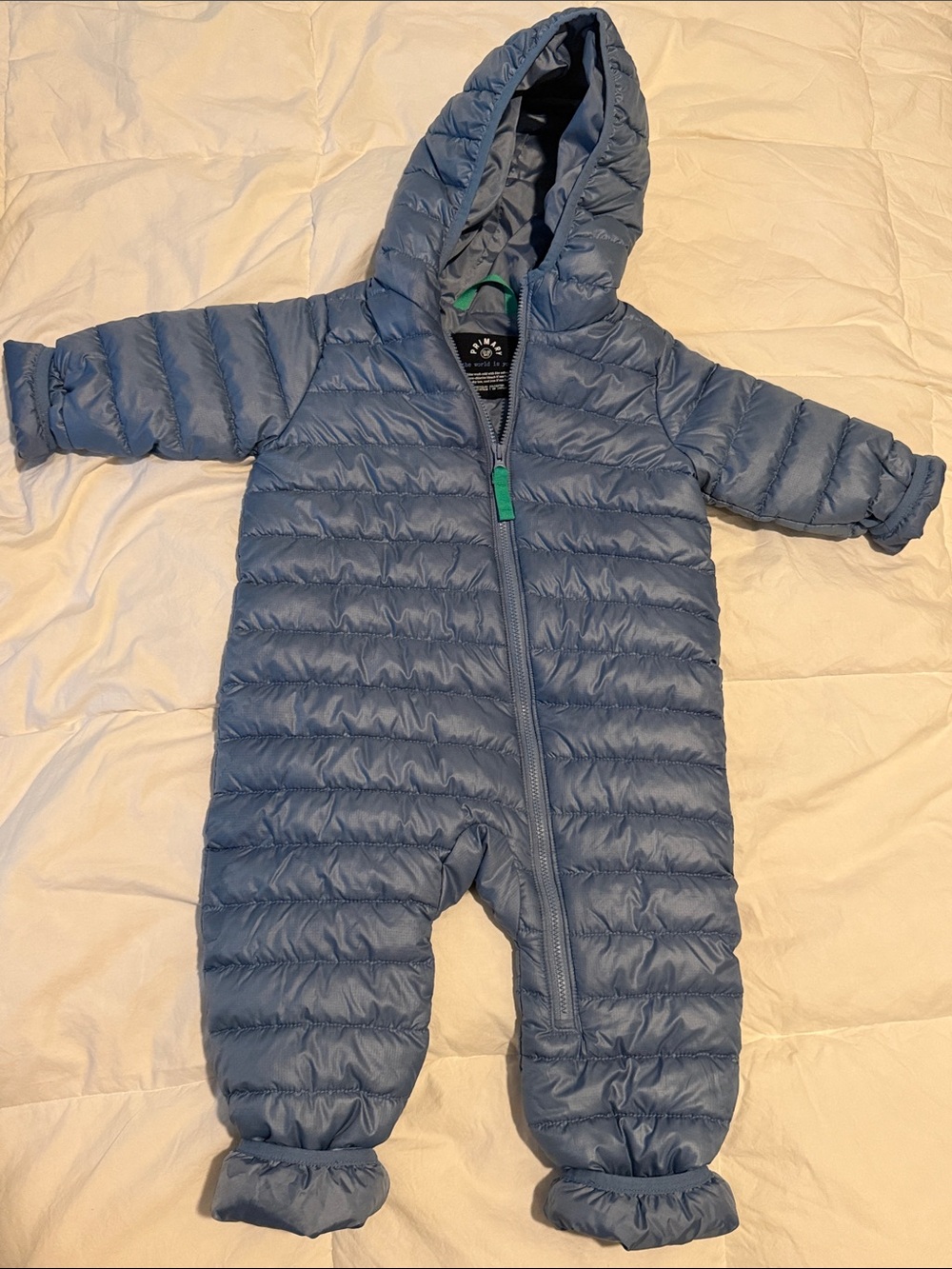 Primary Onesie Blue Puffer Hooded One-Piece for Babies 12-18 Months